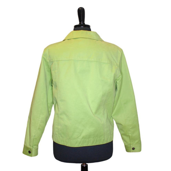 L.L. Bean Cotton Denim Jacket Green Button Up Collared Size L - Picture 2 of 3